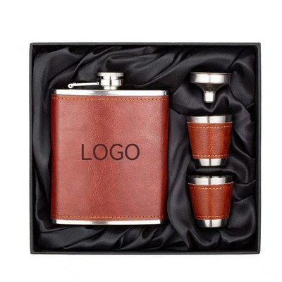 8 Oz. Leatherette Flask Shot Glass Gift Set